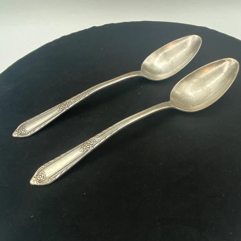 William Rogers IS Gardenia Silverplate Spoons Set of 2 Floral Art Deco 6